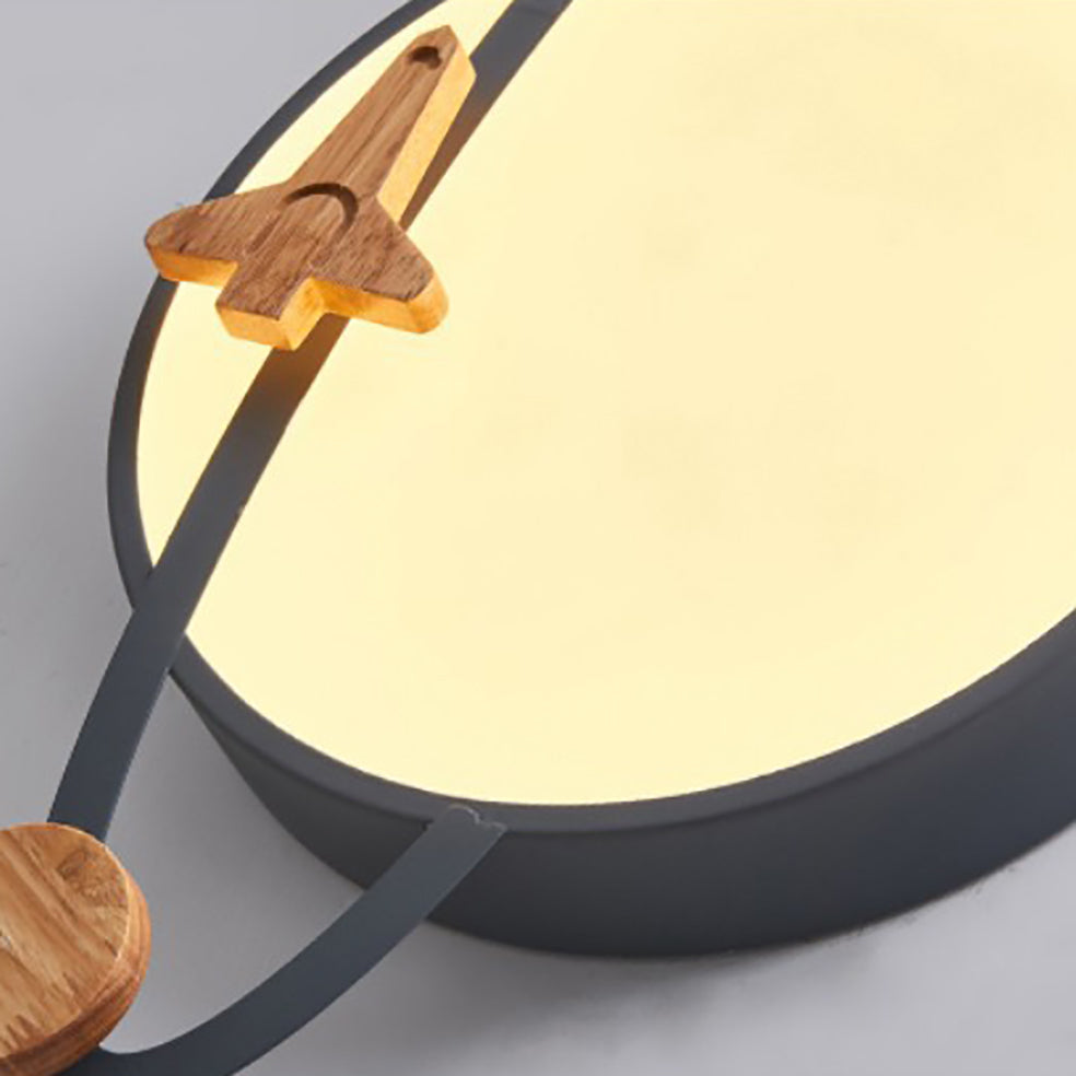 Lumendat Contemporary Scandinavian Iron Acrylic Wood Round Planet Design LED Kids Flush Mount Ceiling Light For Bedroom Lumendat