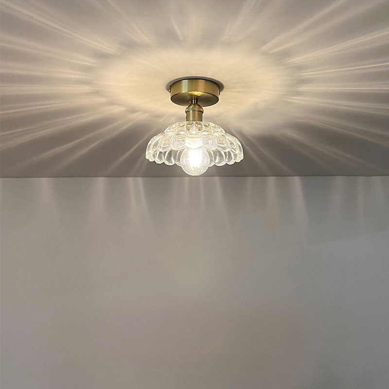 Vintage Brass Glass Dome 1-light Semi-flush Mount Ceiling Light