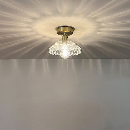 Vintage Brass Glass Dome 1-light Semi-flush Mount Ceiling Light