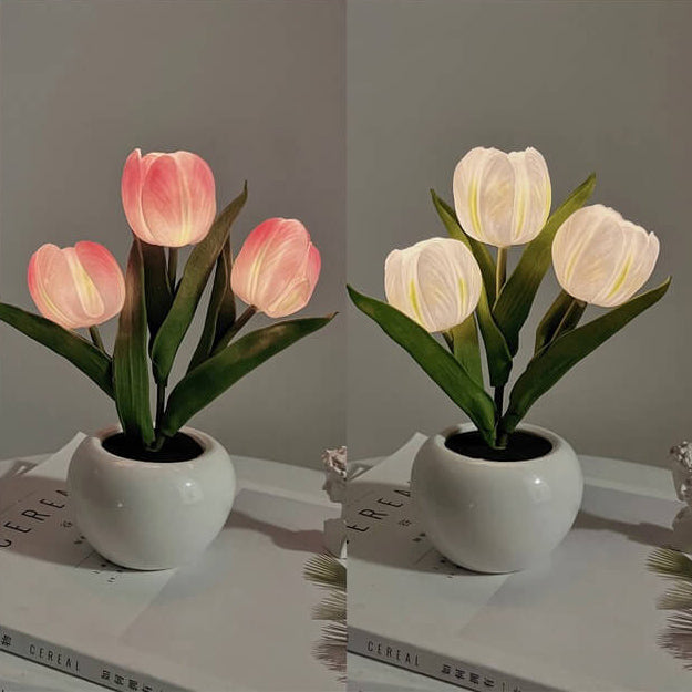 Tulip Simulation Bouquet Ceramic Flower Pot LED Night Light Table Lamp Lumendat