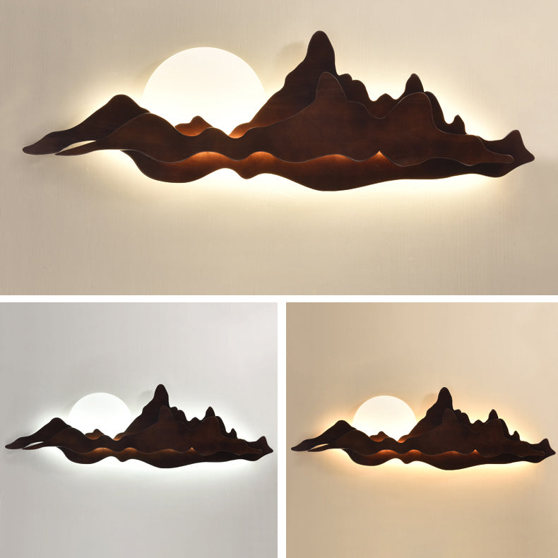 Modern Art Deco Round Mountain Shaped Wood Acrylic LED Wall Sconce Lamp For Living Room Lumendat