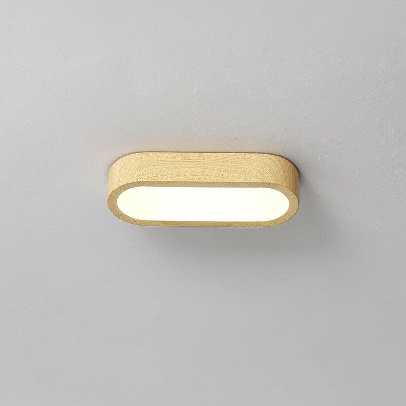 Modern Minimalist Oval Strip Wood Grain Metal LED Flush Mount Ceiling Light for Hallway