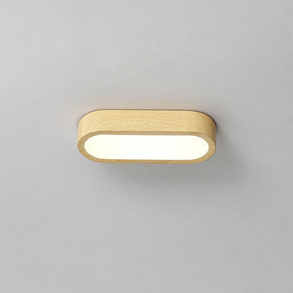 Modern Minimalist Oval Strip Wood Grain Metal LED Flush Mount Ceiling Light for Hallway