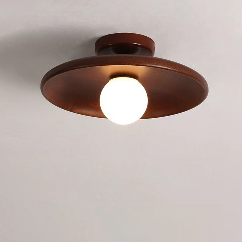 Modern Simplicity Rubberwood Glass Round 1-Light Semi-Flush Mount Ceiling Light For Hallway Lumendat