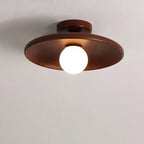 Modern Simplicity Rubberwood Glass Round 1-Light Semi-Flush Mount Ceiling Light For Hallway Lumendat
