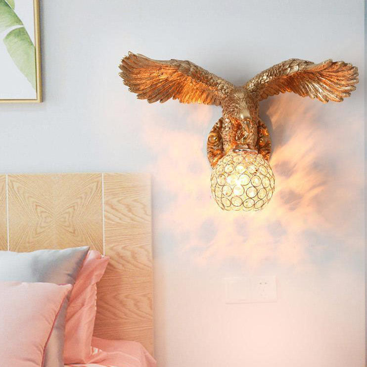 European Creative Resin Eagles Crystal Shade 1-Light Wall Sconce Lamp Lumendat