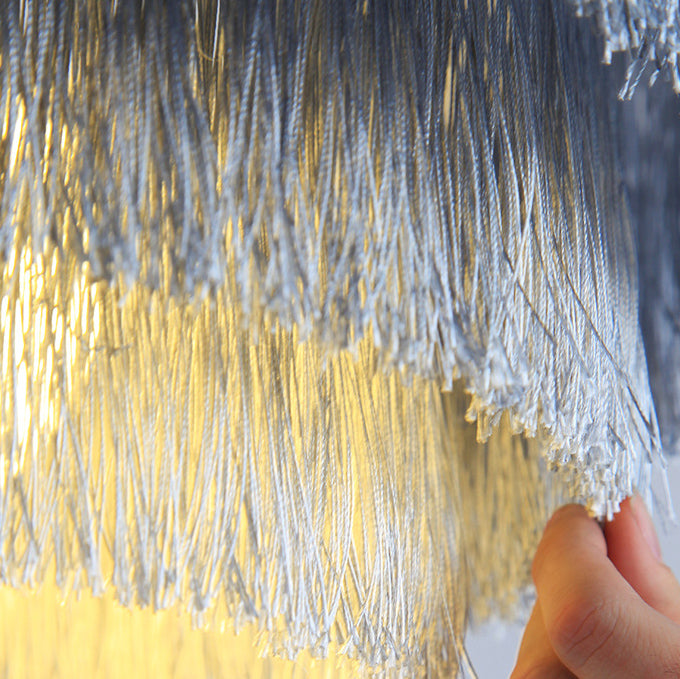 Contemporary Scandinavian Tassel Round Silk Polyester Iron 1-light Pendant Light for Bedroom