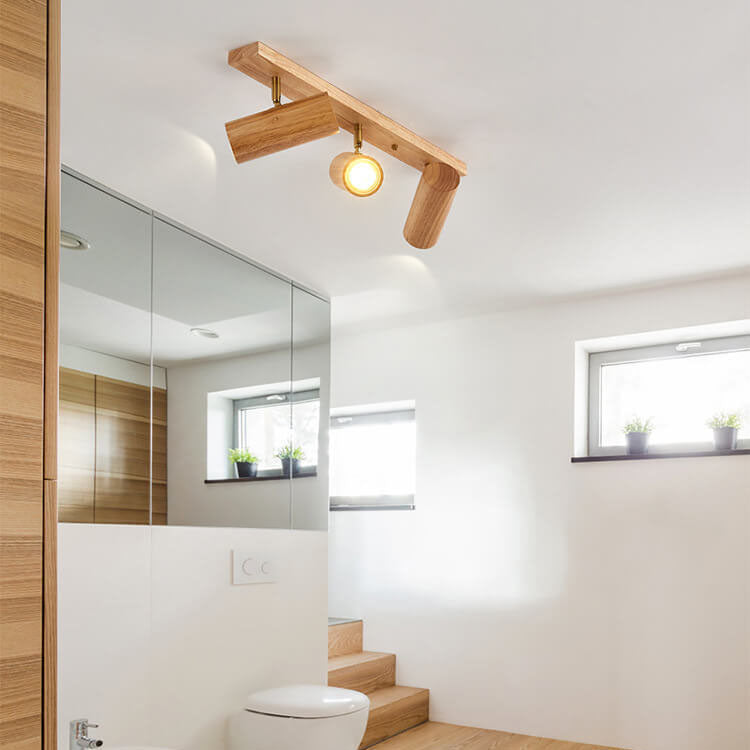 Japanese Minimalist Solid Wood Spotlight Track 1/3/4 Light Flush Mount Ceiling Light Lumendat