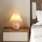 Contemporary Nordic Rattan Fabric Pleated Conic Ball LED Table Lamp For Bedroom Lumendat