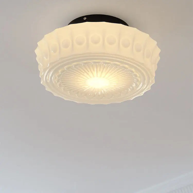 Traditional French Iron Glass Stripes Round Drum LED Semi-flush Mount Ceiling Light for Living Room & Bedroom modern luxury l