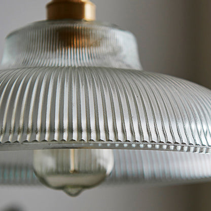 Traditional Vintage Ribbed Glass Disc Shade Brass 1-light Pendant for Living Room