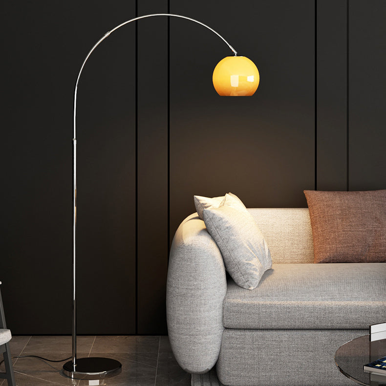Contemporary Scandinavian Glass Round Shade Fishing Rod Iron 1-Light Standing Floor Lamp For Living Room Lumendat