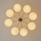Traditional French Bowl Ribbed Iron Wood Glass 3/5/8 Light Semi-Flush Mount Ceiling Light For Living Room