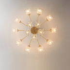 Traditional European Copper Glass Flower 5/12/15 Light Semi-Flush Mount Ceiling Light For Living Room