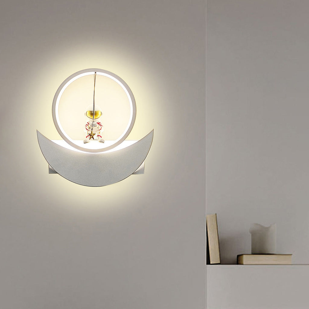 Lumendat Contemporary Creative Resin Space Astronaut Round Iron Aluminum Shade LED Kids Wall Sconce Lamp For Bedroom Lumendat