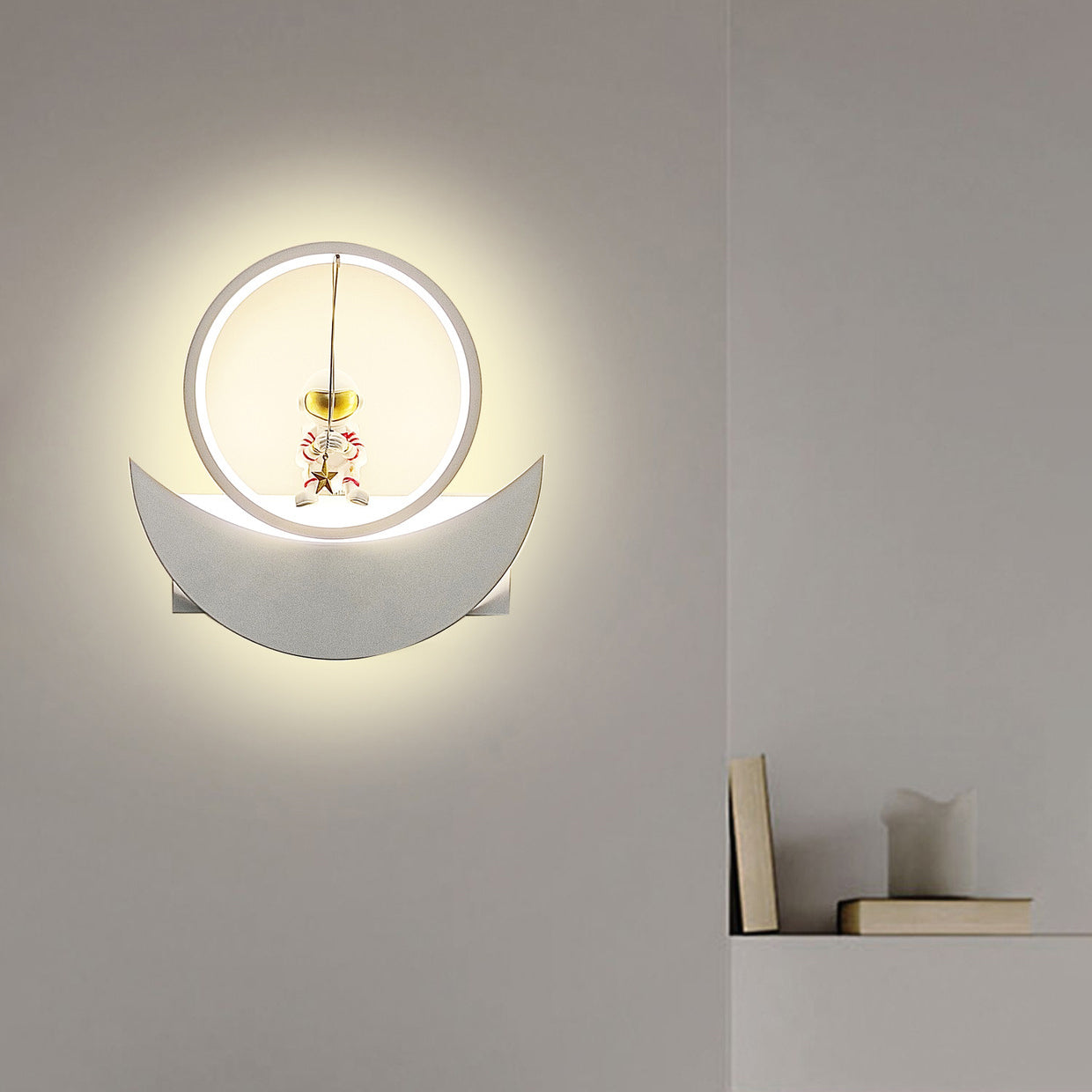 Lumendat Contemporary Creative Resin Space Astronaut Round Iron Aluminum Shade LED Kids Wall Sconce Lamp For Bedroom Lumendat