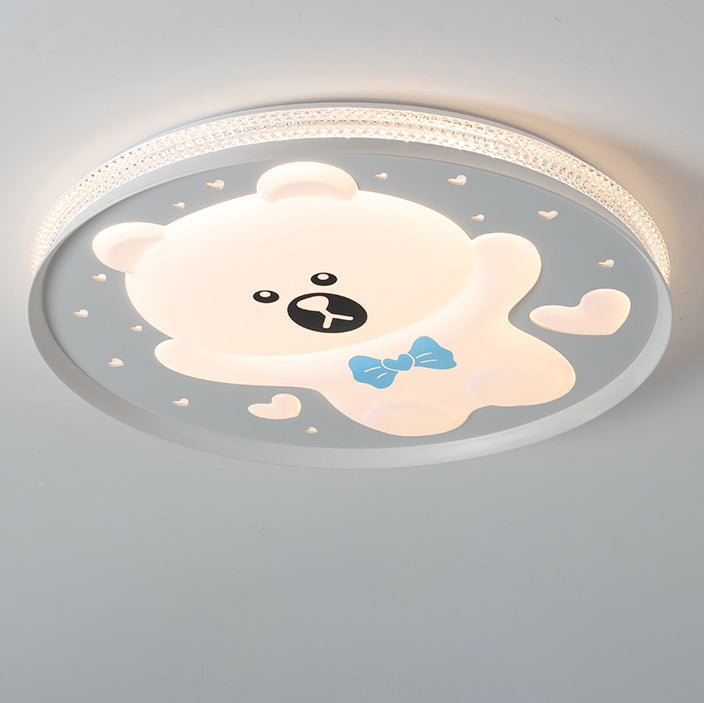Lumendat Contemporary Creative Kids Round Bear Iron Acrylic LED Flush Mount Ceiling Light For Bedroom Lumendat