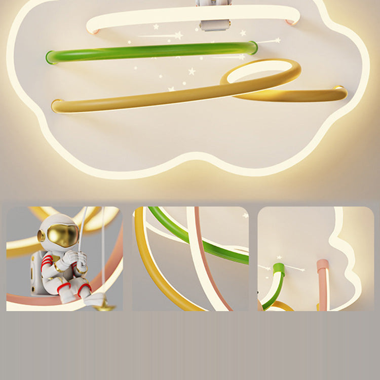 Lumendat Contemporary Creative Cartoon Astronaut Cloud Iron Aluminum Rainbow Curve LED Kids Flush Mount Ceiling Light For Bedroom Lumendat