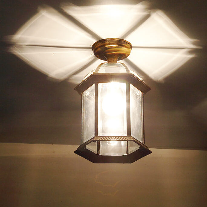 Traditional European Outdoor Hexagonal Lantern Waterproof 1-Light Semi-Flush Mount Ceiling Light For Outdoor Lumendat
