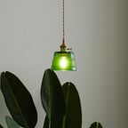 Vintage Glass Brass Drum 1-light Pendant Light BulbSquare