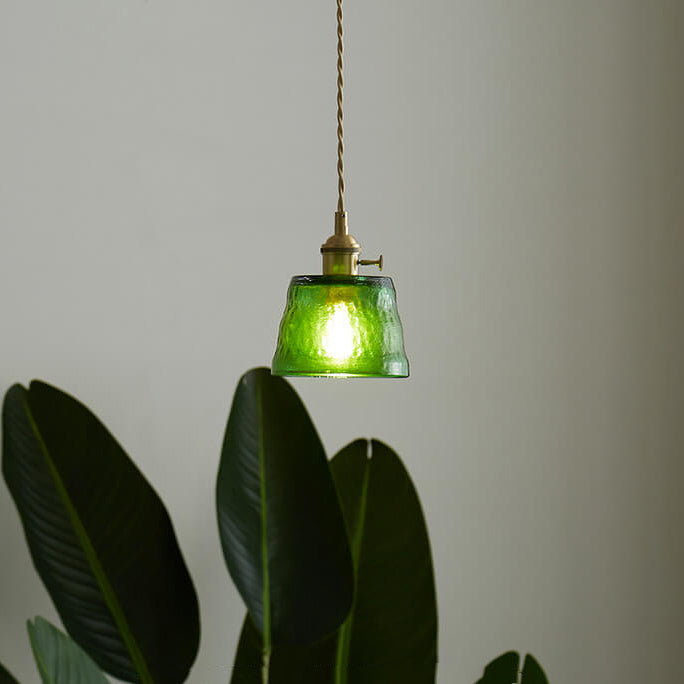 Vintage Glass Brass Drum 1-light Pendant Light