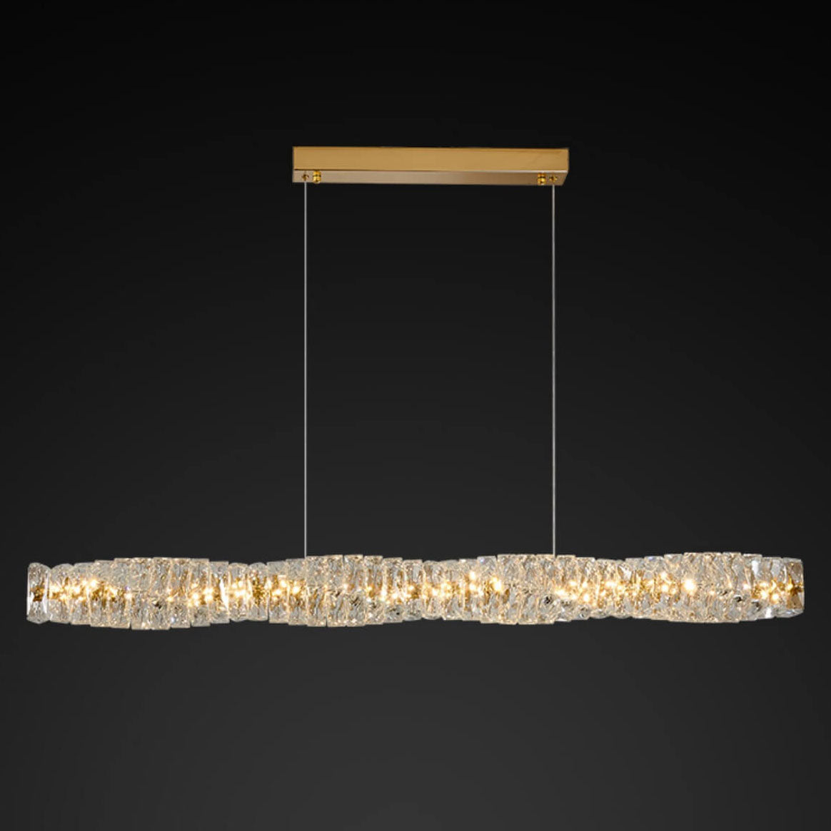 Modern Simplicity Stainless Steel Crystal Strip LED Island Light Pendant Light for Dining Room