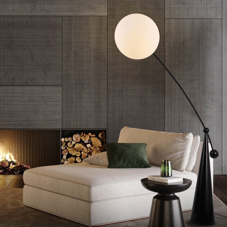 Contemporary Creative Tapered Base Fishing Rod Orb Iron Glass 1-Light Standing Floor Lamp For Living Room Lumendat