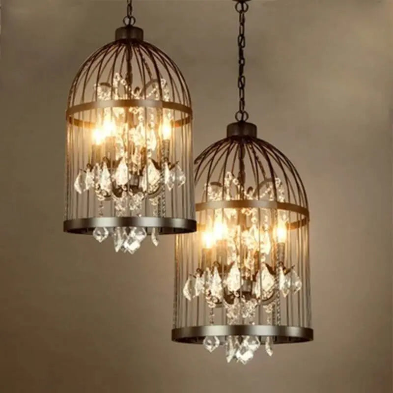 Retro Wrought Iron 4/8 Light Bird Cage Shaped Chandeliers Lumendat