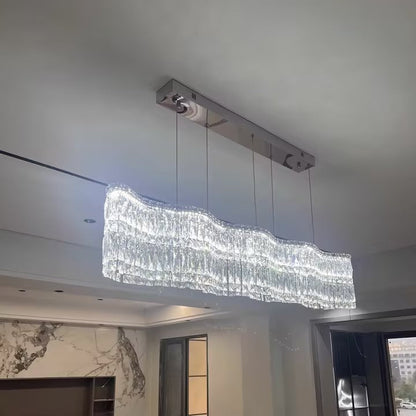 Modern Luxury Stainless Steel Crystal Wave Rectangular LED Chandeliers Island Light for Dining Room
