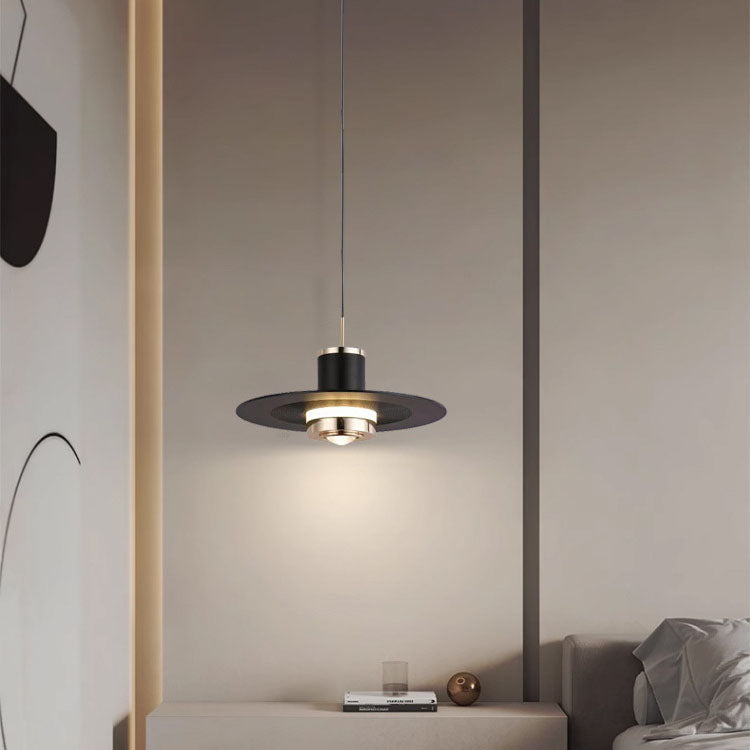 Modern Minimalist Cylinder Flying Saucer Metal LED Pendant Light for Living Room