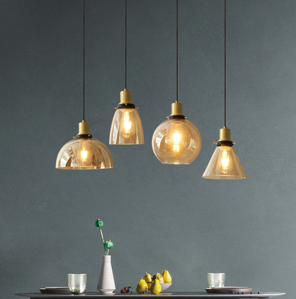 Vintage Minimalist Semi-circular Cone Cup Iron Glass 1-light Pendant Light BulbSquare