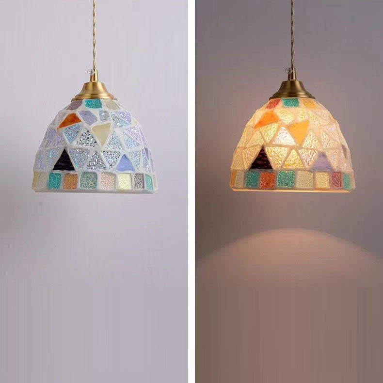 Traditional Tiffany Shell Decor Stained Glass Semicircle 1-light Pendant Light for Bedroom BulbSquare