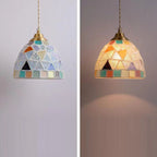 Traditional Tiffany Shell Decor Stained Glass Semicircle 1-light Pendant Light for Bedroom BulbSquare