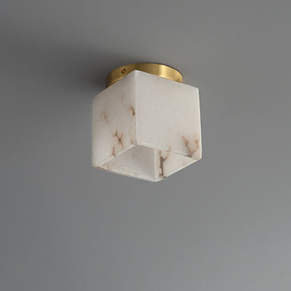 Traditional Chinese Copper Marble Cubic Ball Round Square 1-Light Semi-Flush Mount Ceiling Light For Hallway