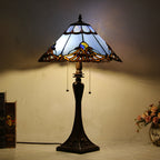 Tiffany Mediterranean Stained Glass Cone Pull Cord 2-Light Table Lamp Lumendat