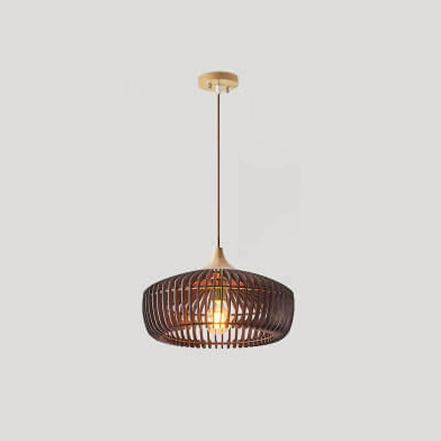 Nordic Vintage Wooden Round Dome Lid 1-light Pendant Light Lumendat