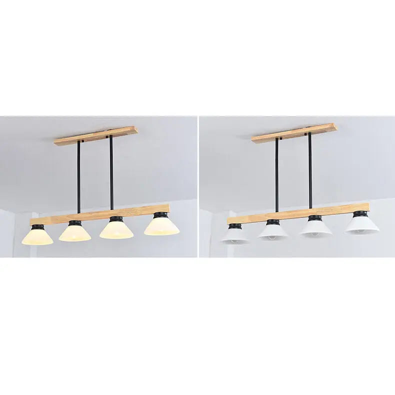 Nordic Solid Wood Cone Glass Shade 3/4 Light Island Light Chandelier BulbSquare