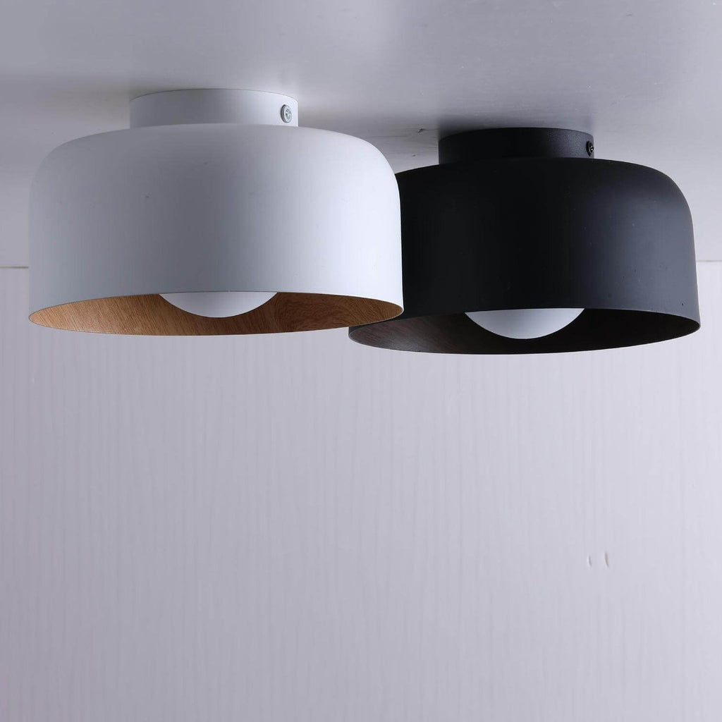 Minimalist Dome Wood Grain Iron 1-Light Semi- Flush Mount Ceiling Lumendat