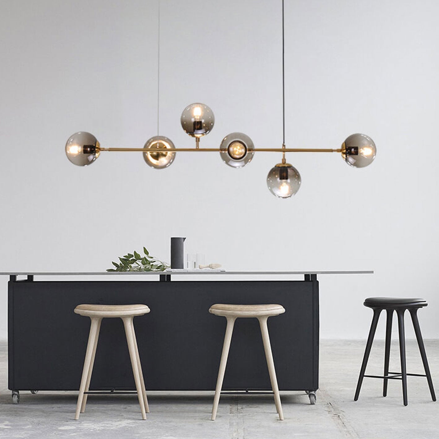 Modern Minimalist Long Glass Round Globe Island Light 6-light Chandelier