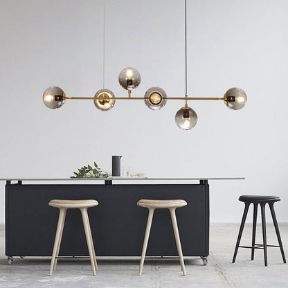 Modern Minimalist Long Glass Round Globe Island Light 6-light Chandelier