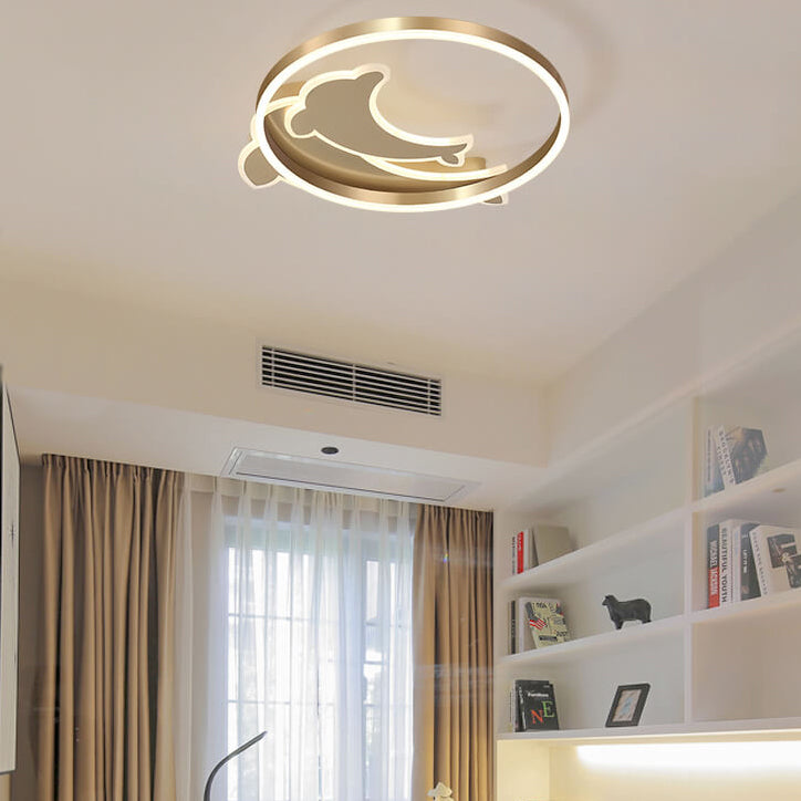 Lumendat Modern Creative Golden Dolphin Iron LED Flush Mount Ceiling Light Lumendat