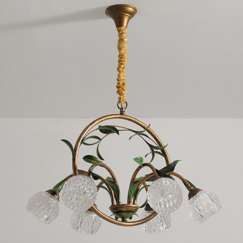 Modern Art Deco Iron Lacquered Ring Tulip Glass Crystal Shade 6/8-light Chandelier for Living Room BulbSquare