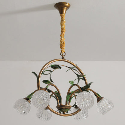 Modern Art Deco Iron Lacquered Ring Tulip Glass Crystal Shade 6/8-light Chandelier for Living Room