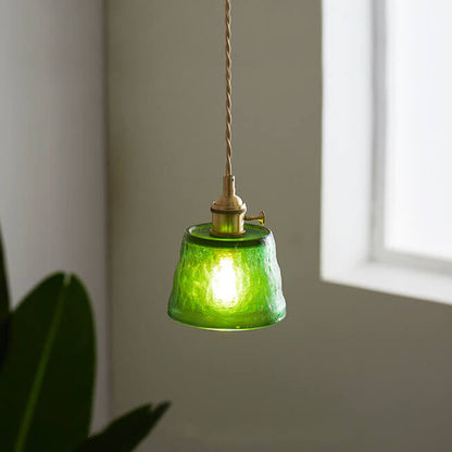 Vintage Glass Brass Drum 1-light Pendant Light