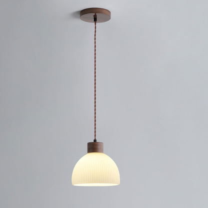 Traditional Japanese Walnut Glass Ball Round Bottle Ribbed 1-light Pendant Light for Dining Room