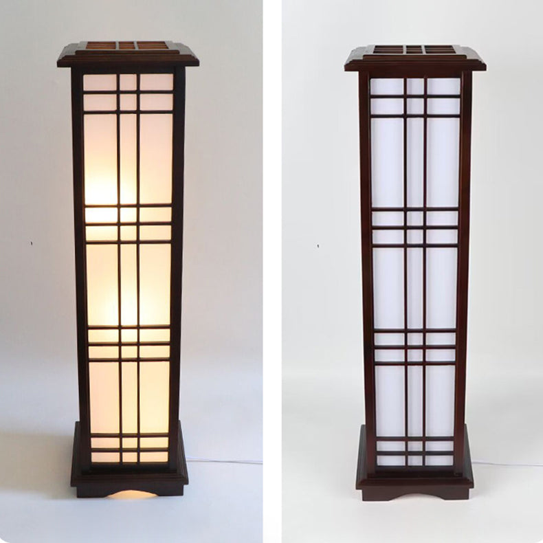 Traditional Chinese Rectangular Parchment Wood 1-Light Standing Floor Lamp For Entertainment Rooms Lumendat