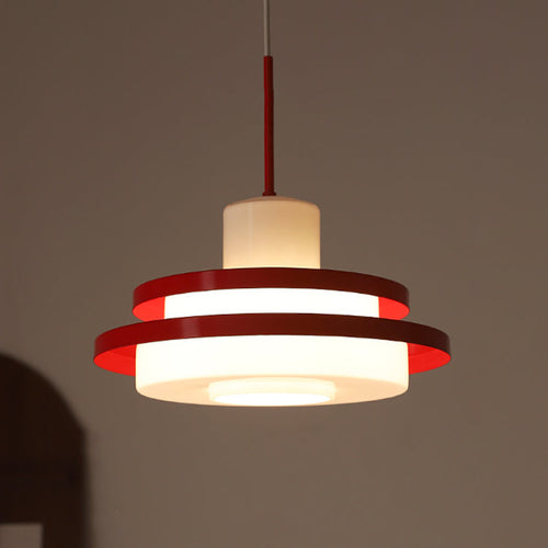 Traditional Vintage Round Cylinder Glass Iron 1-light Pendant Light for Living Room