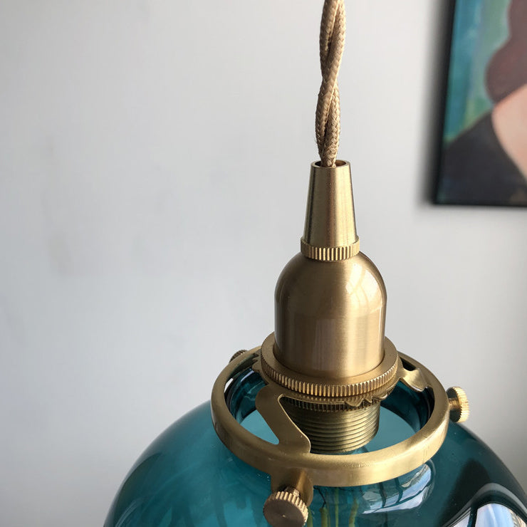 Traditional Japanese Oval Brass Glass 1-light Pendant Light for Bedroom