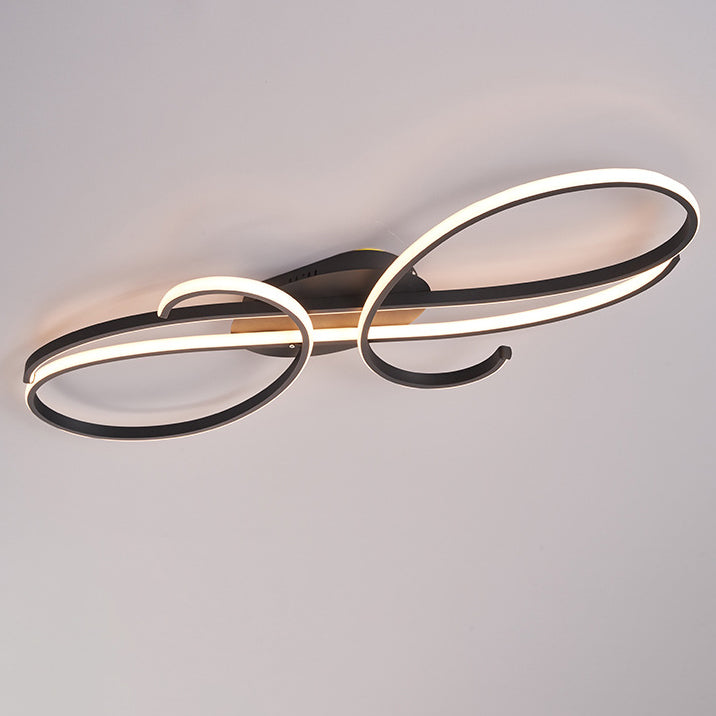 Modern Minimalist Curved Line Iron Aluminum Silicone LED Semi-flush Mount Ceiling Light for Living Room