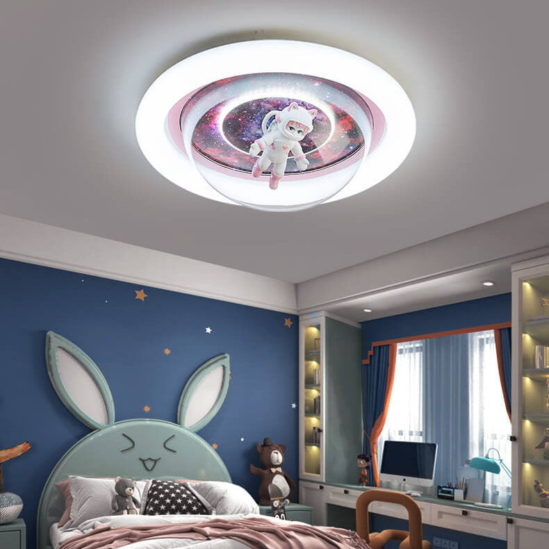 Lumendat Contemporary Creative Cartoon Pink Astronaut Unicorn Round Acrylic Resin LED Flush Mount Ceiling Light For Bedroom Lumendat